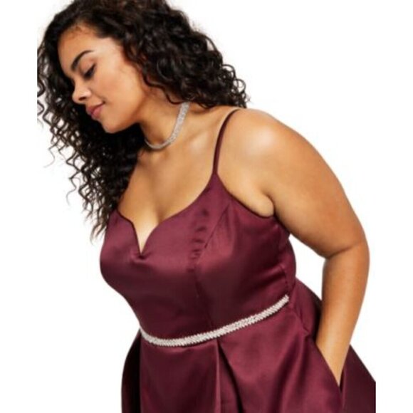 B DARLIN Trendy Plus Size V-Neck A-Line Formal Knee Length Burgundy Dress NWT - Picture 3 of 6